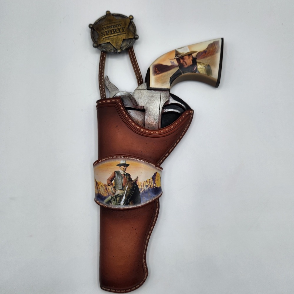 Vintage John Wayne Cowboy Spirit Wall Plaque Faux Holster Revolver Decor COA